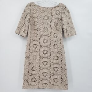 Adrianna Papell Ivory Floral Overlay Crochet Shift Dress